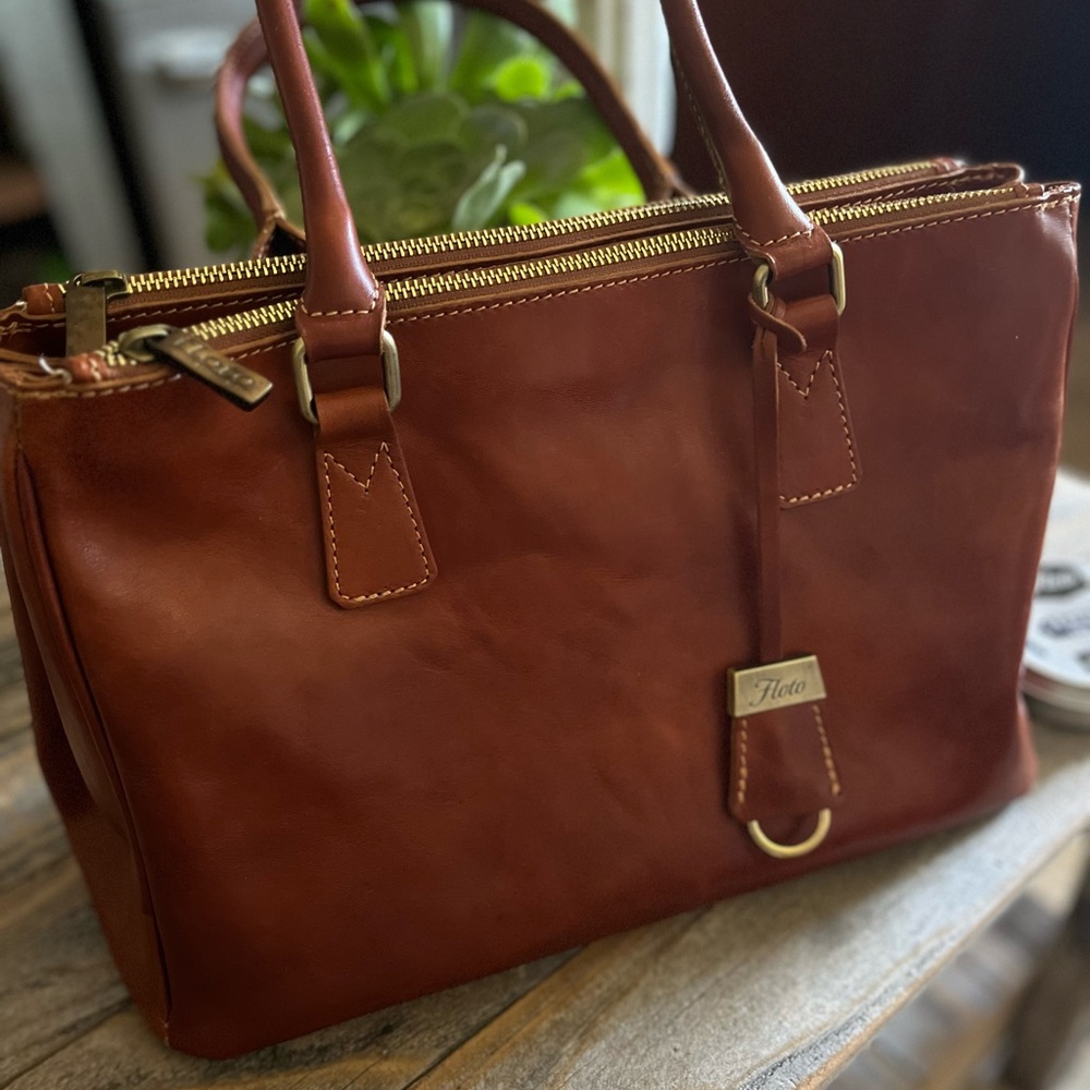 FLOTO LEATHER ROMA SATCHEL BAG Olive (Honey) Brown / Excellent Condition